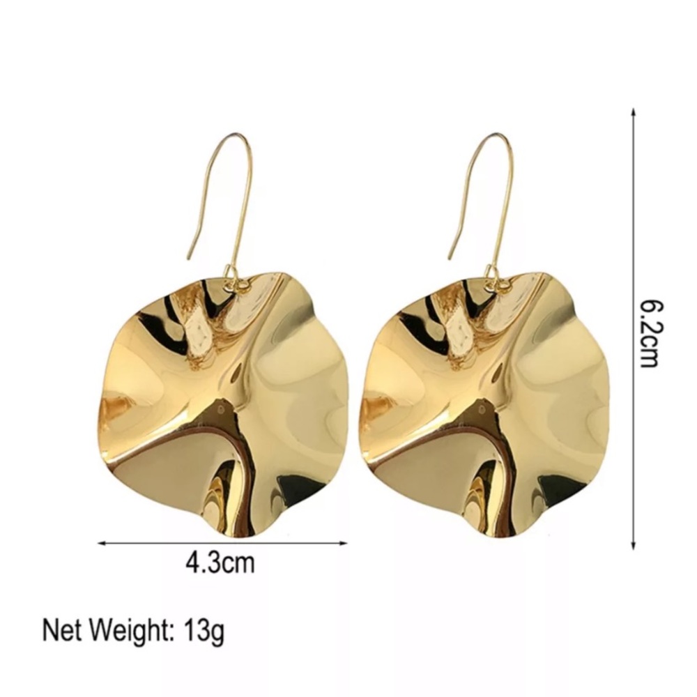 Irregular Surface Shiny Metal Big Drop Earrings - Picture 2 of 2